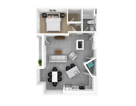 Floor plan for 1 bed, 1 bath, 964 sqft